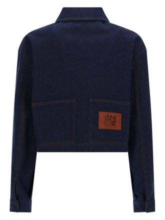 Fendi Embroidered Logo Cotton Denim Denim Jacket - Blue