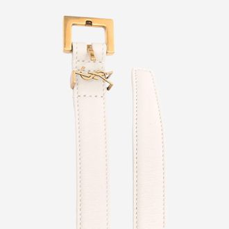 Saint Laurent Womens Leather Belt Cassandre White Calfskin