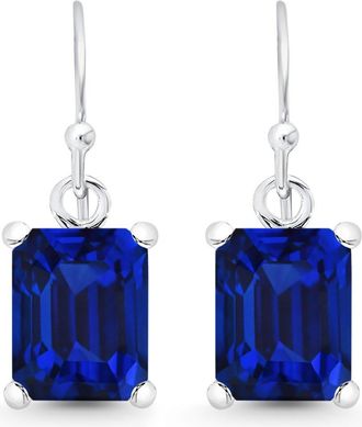 MAX + STONE Sterling Silver 10x8mm Emerald-Cut Gemstone Dangle Earrings