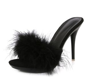 Minitoo Minishion Womens Stiletto Mules Sandals Slip-on Summer Casual Dress Shoes with Decoration TM030 Black UK 6