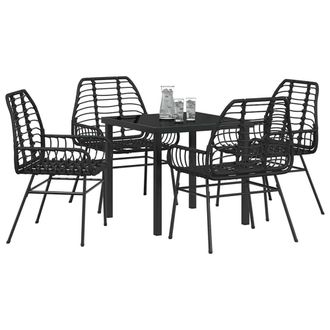 Berkfield Home Stylish 5 Piece Garden Dining Set Black Poly Rattan