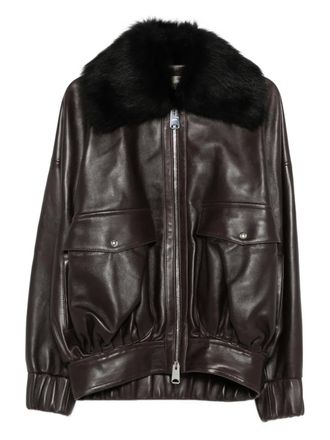 Khaite Leren jack met kraag - Bruin
