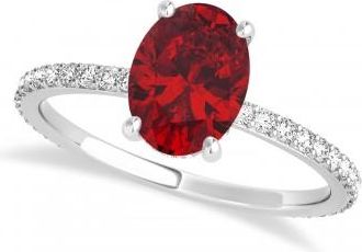 Allurez Oval Ruby & Diamond Hidden Halo Engagement Ring Platinum (0.76ct)