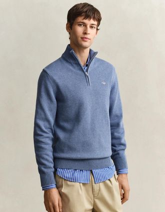 GANT Mens GANT Mens Casual Cotton Half Zip Jumper - 906 Denim Blue Melange - Size: 44