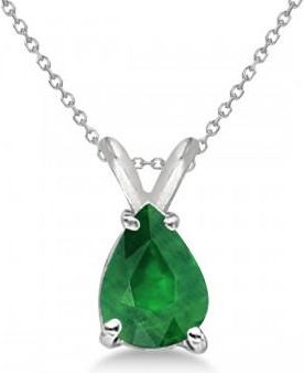 Allurez Pear Cut Emerald Solitaire Pendant Necklace 14K White Gold (0.75ct)