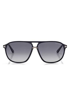 Tom Ford Bruce 61mm Polarized Navigator Sunglasses in Shiny Black /Smoke Polarized at Nordstrom Rack