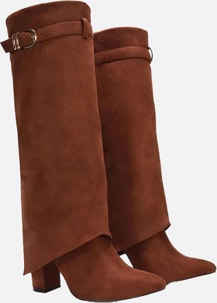 XY London Womens XY London Womens/Ladies Aaliyah Folded Collar Zipped Knee-High Boots - Brown - Size: 6