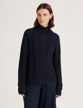 Finery Vivana Turtle Neck Knitted Sweater in Navy at Nordstrom, Size 12