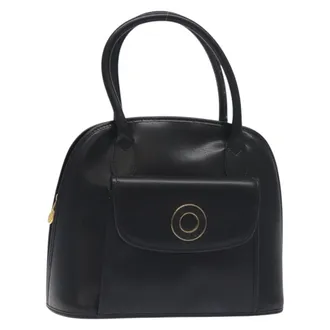 Celine Circle Logo Leather Black Leather Bag (Pre-Owned)