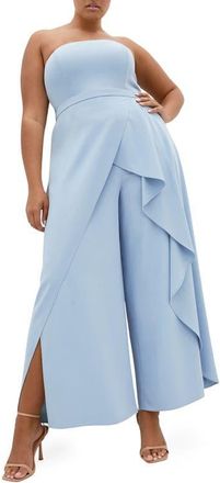 City Chic Attract Strapless Jumpsuit in Dusty Blue at Nordstrom, Size Xxxs