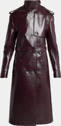 Courr&egrave;ges Vinyl Double-Breasted Belted Long Trench Coat