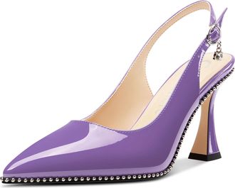 Castamere Womens Slingback Kitten Heel Close Pointed Toe Pumps Court Shoe Chunky Wedding Party Dress Shoes 9 CM Heels Purple 3.5 UK