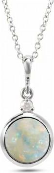 Allurez Round Natural White Opal & Diamond Pendant Necklace 14K White Gold (0.57ct)