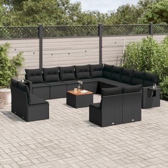 vidaXL Set Sof&aacute;s De Jard&iacute;n 14 Pzas Con Cojines Rat&aacute;n Sint&eacute;tico Negro Vidaxl
