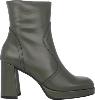 Wonders Groene leren enkellaars met 8 cm hak - Dames - Laarzen met Hak - Groen - 42 EU - Leer - Schoenen