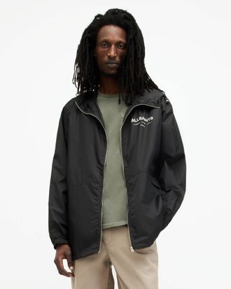 AllSaints Polyamide Underground Logo Oversized Hood Jacket, Size: M
