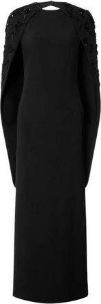 Alberta Ferretti Geborduurde stretch cady cape jurk - Dames - Avondkleed - Zwart - S - Polyester - Kleedjes