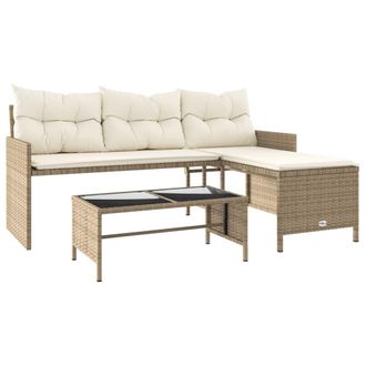 vidaXL Vidaxl - Sof&aacute; De Jard&iacute;n En Forma De L Con Mesa Y Cojines Rat&aacute;n Pe Beige