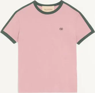 Valentino Valentino cotton t-shirt with crew neck, contrasting side bands and VLogo embroidery