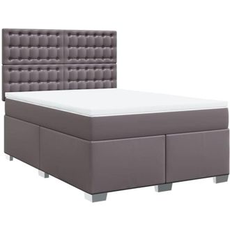 vidaXL Vidaxl - Cama Box Spring Con Colch&oacute;n Cuero Sint&eacute;tico Gris 140x200 Cm