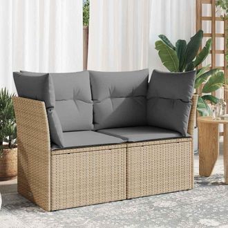 vidaXL Sof&aacute; De Jard&iacute;n Con Cojines De 2 Plazas Rat&aacute;n Sint&eacute;tico Beige Vidaxl