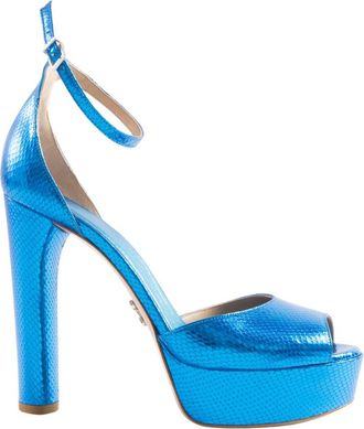 Sergio Levantesi Python Hakken Sandalen met Open Teen - Dames - Sandalen met hakken - Blauw - 40 EU - Leer - Schoenen