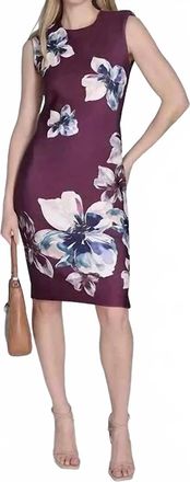 Calvin Klein Womens Scuba Floral-Print Sheath Mini Dress In Purple