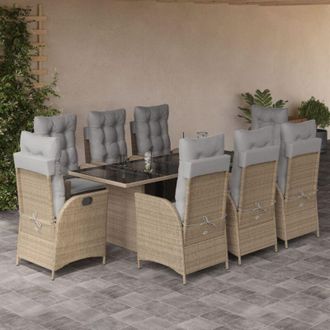 vidaXL Set Comedor De Jard&iacute;n 9 Pzas Con Cojines Rat&aacute;n Sint&eacute;tico Beige Vidaxl
