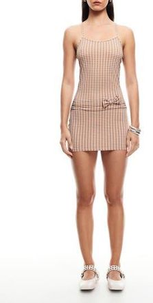 Lioness Intuition Bow Check Minidress in Chocolate Check at Nordstrom Rack, Size X-Small