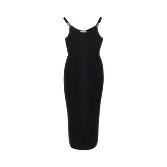 Versace Midi-jurk van viscose mesh met geribd breisel - Dames - Jurken - Zwart - Maat: S Viscose
