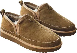 Generic Men snow boots thickened and fleece lined for winter warmth slip on cotton shoes low top short boots (Khaki,5.5)