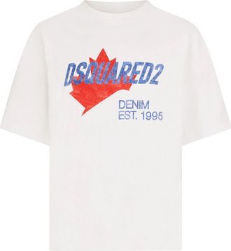 Dsquared2 Crew Neck T-Shirt with Bold Maple Leaf Graphic