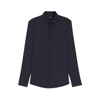 HUGO BOSS Camisa el&aacute;stica entallada - Shirts - Hombre - Azul - 3XL