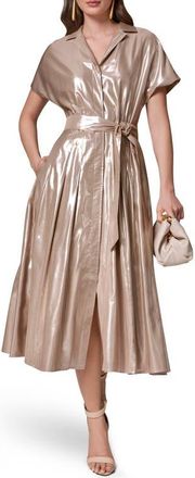 DKNY Metallic Belted Shirtdress in Snow Petal/silver at Nordstrom, Size 12