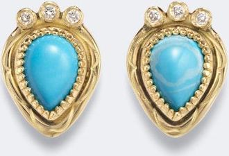 Ileana Makri Pendientes Tiara de oro de 18 ct con diamantes y turquesas