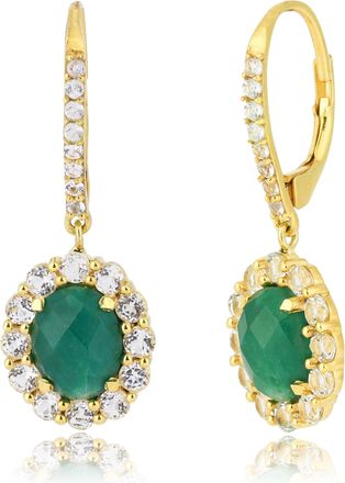MAX + STONE 18k Gold Over 925 Sterling Silver 4 Carats Oval Gemstone Earrings with Halo