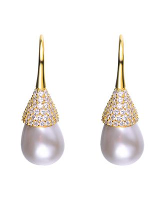 Genevive 14K Over Silver CZ & 10mm Pearl Earrings