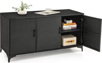 Costway 318 l Patio Wicker Storage Cabinet Deck Box w/Shelves-Black