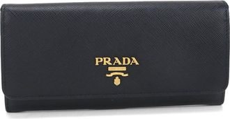 Prada Black Leather Long Wallet (Bi-Fold) (Pre-Owned)