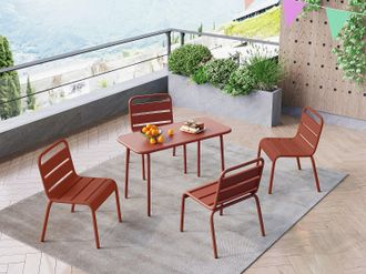 Vente-Unique Comedor de jard&iacute;n para ni&ntilde;os de metal - una mesa y 4 sillas apilables - Terracota - POPAYAN