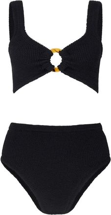Hunza G Badmode, Dames, Zwart, ONE Size, Nylon, Zwarte Nadine Bikini met Seersucker Textuur