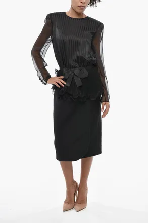 Valentino Vestito in Seta a Righe Tono su Tono con Volant Valentino
