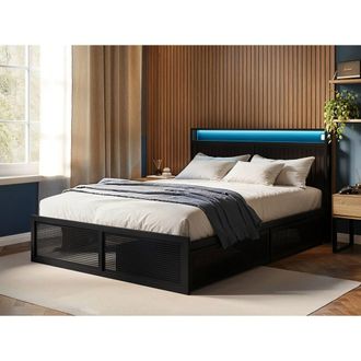 Flair Callan Metal Bed with Storage & LED Black | Size: Small Double