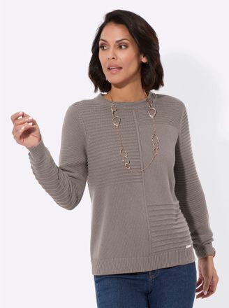 Casual Looks Strickpullover CASUAL LOOKS Pullover, Damen, Gr. 36, grau (taupe), 50% Baumwolle, 50% Polyacryl, unifarben, Pullover Strickpullover