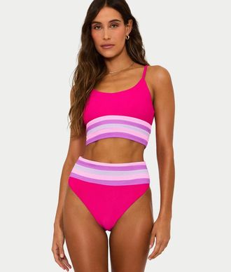 Beach Riot Millie Bikini Bottom Womens Pink Colorblock High-Waisted JZZ1368
