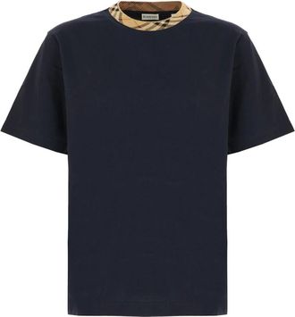 Burberry Tops, Heren, Blauw, S, Katoen, T-shirt met Check Trim