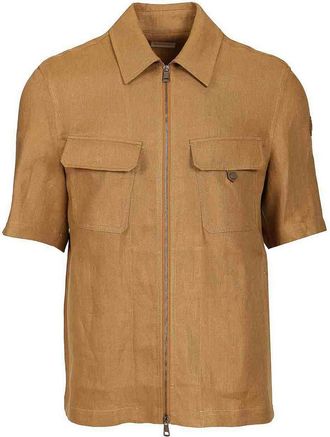 Moncler Short-Sleeved Zip-Up Shirt In Linen Twill