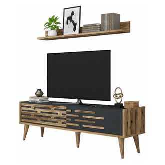 Dmora Dmora - Mueble De Televisi&oacute;n Achernar, Aparador De Sal&oacute;n, Mueble Bajo Para Tv, Base De Pared Equipada, 140x45h35 Cm, Nogal Y Antracita, Con Embalaje R