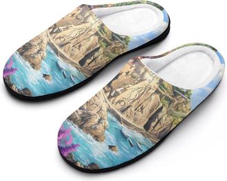 Generic Italy Coast Cinque Terre Mens House Slippers Memory Foam Washable Cotton Slip on Home Shoes