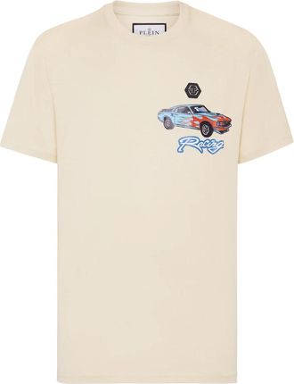 Philipp Plein Jersey T-Shirt Ronde Hals SS Cars Racing - Heren - T-shirts - Beige - 4XL - Katoen - Tops